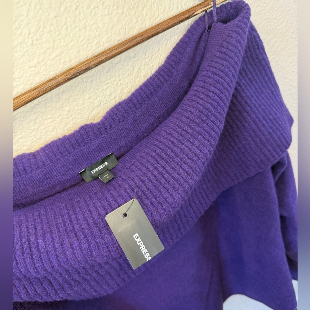 Express Ribbed Off The Shoulder Long Sleeve Sweater Top, Size Medium - Picture 9 of 12